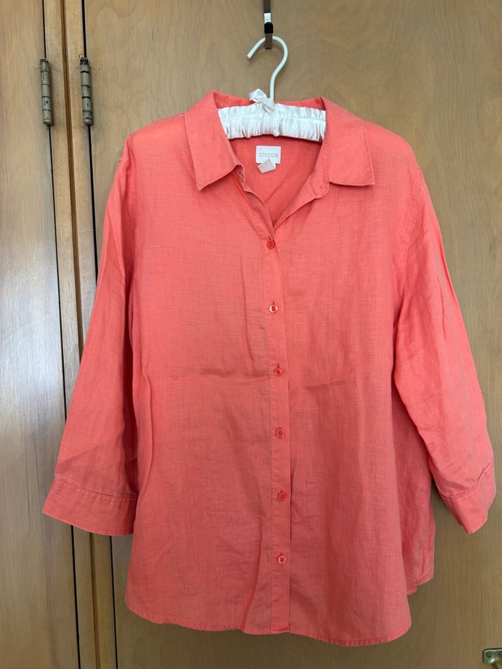 Chico's Coral Button-Down Linen Blend Shirt